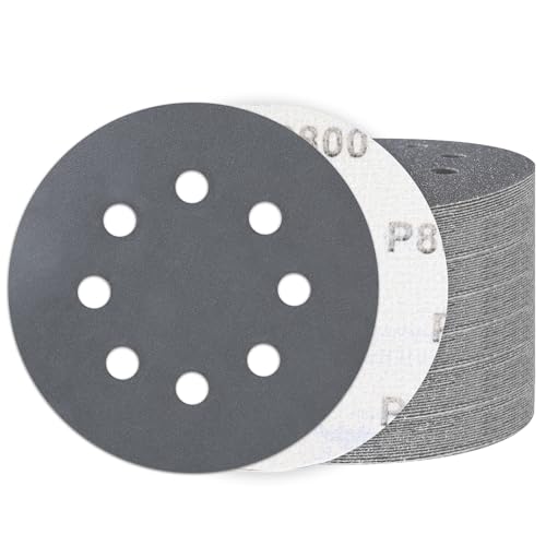 Image of 100PCS 5 Inch Sanding Discs 800 Grit, Wet Dry Hook and Loop Sandpaper | 8 Hole Silicon Carbide Round Sand Paper, Water and Oil Resistant, Orbital Sander for Wood Metal Automotive Polishing