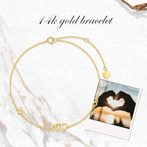 Image of 14K Real Gold Heart /Corss Ankle Bracelet for Women Yellow Gold Anklet Love Ankle Bracelet Anniversary Jewelry for Wife Birthday Gifts for Her 8''-10''