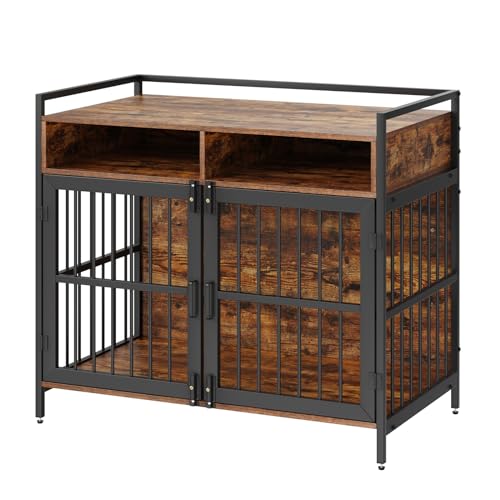 VEVOR-Furniture-Style-Dog-Crate-with-Storage-41-inch-Dog-Crate-Furniture-Large-Breed-with-Double-Doors-Wooden-Dog-Cage-for-LargeMedium-Dog-Indoor-Hold-up-to-70-lbs-Rustic-Brown