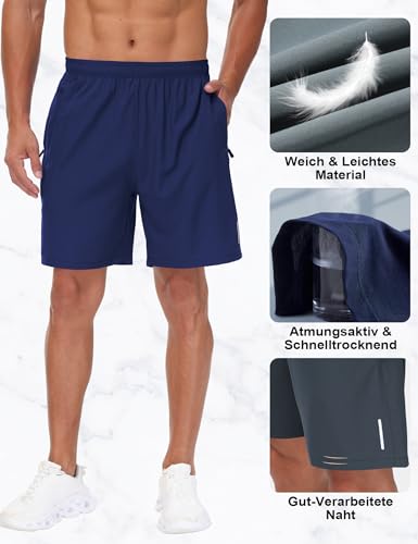 Kurze Jogginghose Herren Sommer Trainingshose Atmungsaktive Sport Shorts Leicht Laufshorts Schnell Trocknend Kurze Running Hose Mit Reißverschlusstasch Hose Männer – Bild 5