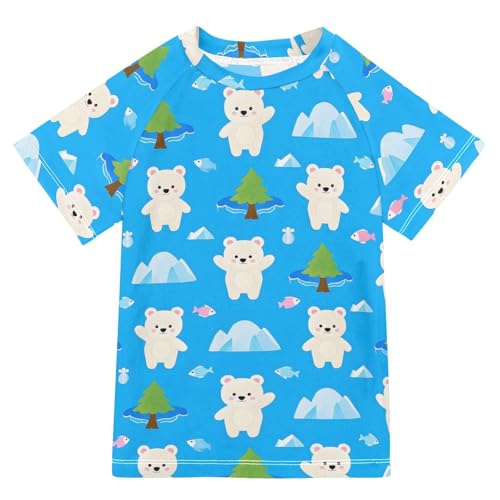 ALAZA Kids Rash Guard Boys Toddler Swim Shirts Short Sleeve White Bear Iceberg UPF 50+ 3T