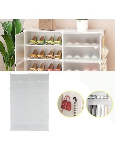 Image of Shoe Rack Multipurpose 5 Shelves Shoe Rack with Zip Door Cover & Side Pockets, Multiuse Wide Shelve,Rack for Footwear, Toys, Clothes (White, 16-Layer)