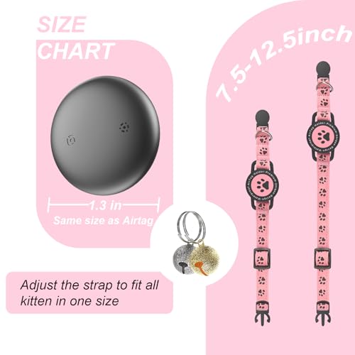 Image of GPS Tracker for Cats, Waterproof GPS Cat Trackers Cats Collar with Bells, No Subscription, GPS Cat Collar, Adapt with Apple Find My (iOS Only) Finder Tag for Items Vehicles, Pets, Kids (Pink)