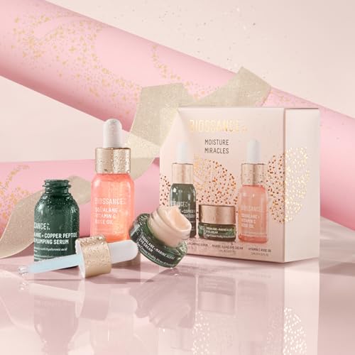 Biossance, Conjunto de presente de Natal Moisture Miracles, óleo de rosa de vitamina C, creme para o