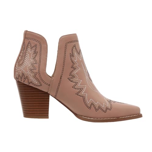 Image of SelRoys Cowboy Boots for Women Cowgirl Ankle Western Embroidered Stitched Pointed Toe Cutout Chunky Heels Short Booties Red Brown Black US5-11