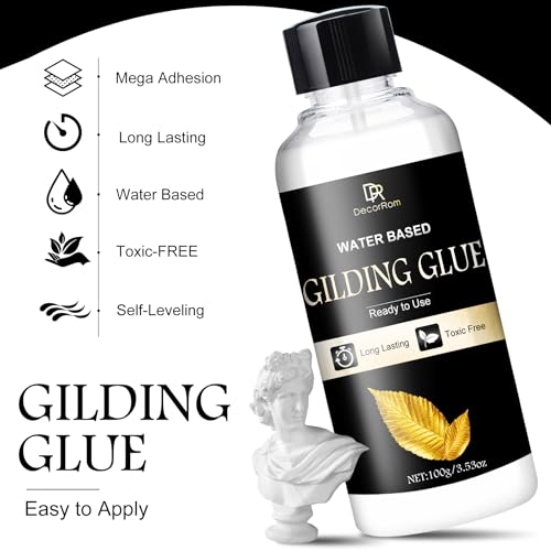 Blattgold Kleber Set - 200ml Wasserbasierter Kleber & Schutzlack mit Pinsel, 100 Blattgold-Stücke für Kunst, Basteln, Malerei, Möbeldekoration - inklusive Blattgold Bastel- und Vergoldungsmaterialien
