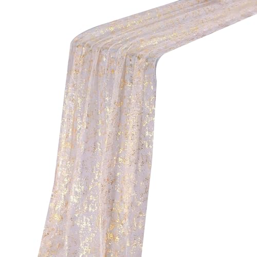 Decorative Meshes Gold Foil Table Runner Wrinkles Proof Polyester Fabric Suitable for Dining Room and Living Space Polyester Tab