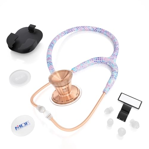 Image of MDF Instruments Baby Mermaid Rosegold ProCardial Cardiology Stethoscope, Lightweight Titanium, Adult, Dual Head, Baby Mermaid Tube, Rosegold Chestpiece-Headset, MDF797TBMRG