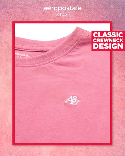 Image of Girls T Shirts - Soft Cotton Blend Short Sleeve Cute Graphic Tees - Classic Crewneck Logo Tee Girls Shirts (Sizes: 4-16), Size 7-8, Rose