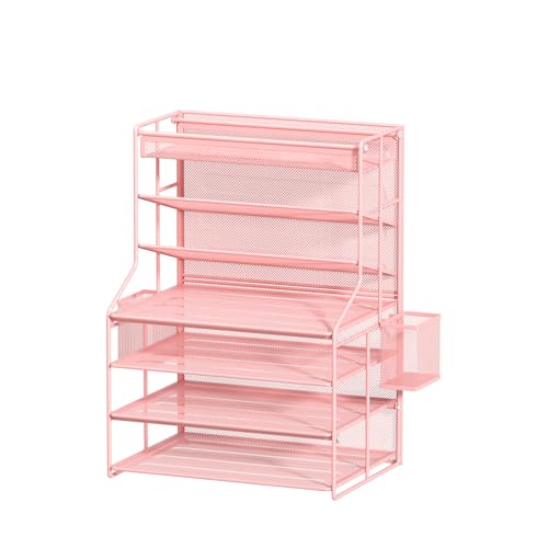 Handimp 7 Tier Desk File Organizer, Pink Metal Document Holder