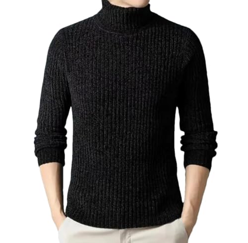 Men's High Neck Sweater Solid Braid Patchwork Long Sleeved Casual Knit Top