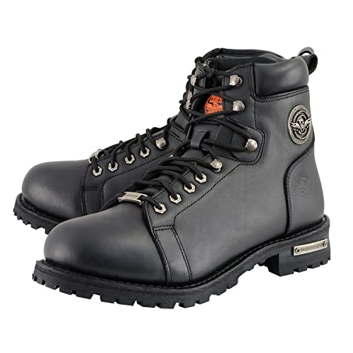 Milwaukee Leather Men's Black Leather Lace-Up Motorcycle Rider Boots with Side Zipper MBM100-9.53