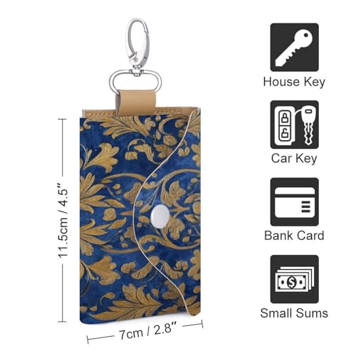 Indigo Blue Velvet with Gold Embroidery Key Holder Bag PU Leather ID Card Holder Keychains Case Cover for Men Women2