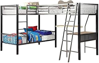 Furniture of America Dax Metal Triple Twin Bunk Bed in Gray and Silver