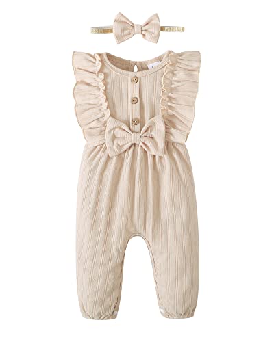 Image of Mioglrie Newborn Baby Girl Clothes One Piece Jumpsuits Clothes Short Sleeve Rompers Summer Clothes for Baby