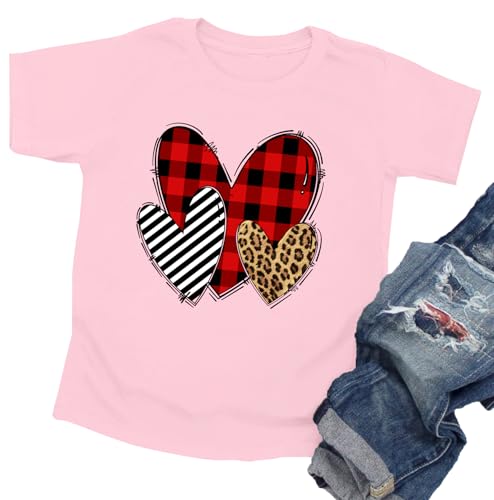 Image of LAZYCHILD Kids Valentine Shirt Girls Valentines Day Shirts Heart Graphic Long Sleeve Striped Tee Tops 5-14 Years