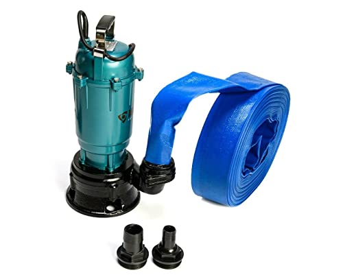 Heavy Duty Flood Sewage Water Pond Drain Septic Sump Cesspool Grinding Pump (Pump with 30m Blue Hose)