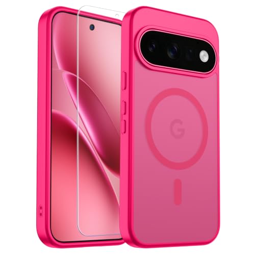 Image of SUPFINE Magnetic for Google Pixel 11 Pro Case - Hot Pink | With Screen Protector,Translucent Matte,Built-in Magnets,Military Grade Drop Protection,Shockproof Phone Cover