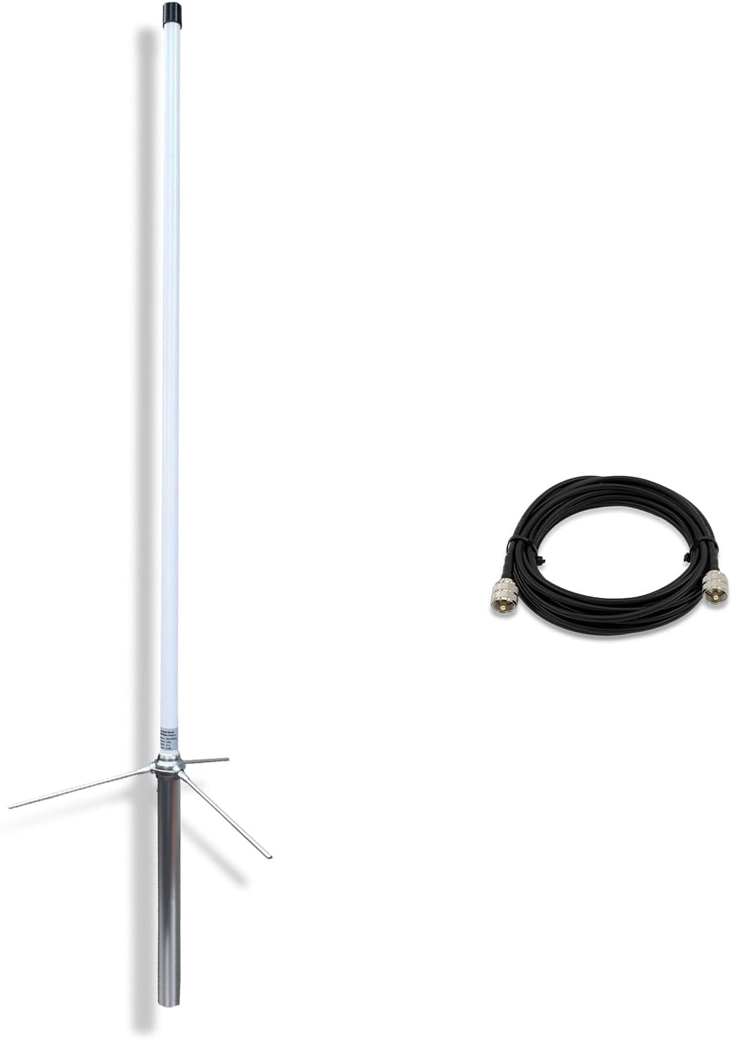 GR100 GMRS Base Antenna & 20ft RG58 Coaxial Cable Bundle, 462-468MHz, High Gain 7.5dBi Fiberglass Antenna with PL259 Connector and Low Loss Coax for GMRS Repeater, Mobile Radio, CB, Ham Radio