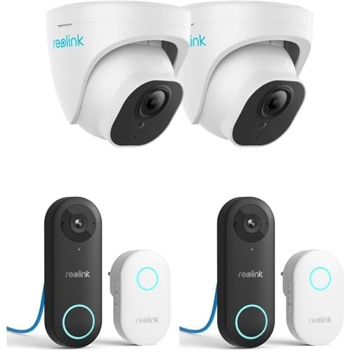 REOLINK 2pcs 8MP PoE Home Security Camera RLC-820A with Smart Person/Vehicle/Pet Detection, 100ft Night Vision,and 2pcs Video Doorbell PoE Camera with Chime V2, 4:3 Aspect Ratio, 180 Degree