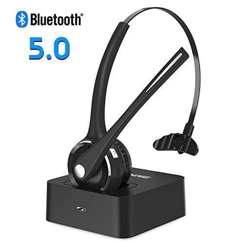 ESOLOM Bluetooth Headset,Wireless Headset con estación de carga, Wireless PC Headset con micrófono, ligero, cancelación de ruido, manos libres, para Call Center, camiones, conductores, ordenador Phone
