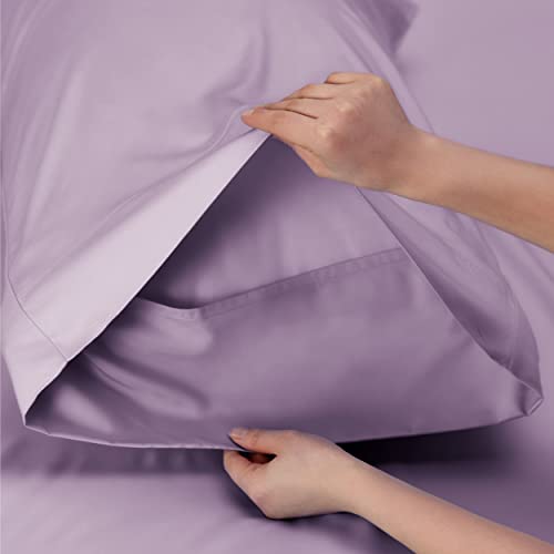 Image of Bedsure Cooling Sheets Twin, Rayon Derived from Bamboo, PureWoven, Breathable & Soft Twin Sheets Set, Deep Pocket Up to 16 Inches, Hotel Luxury Silky Bedding for Hot Sleepers, Lilac