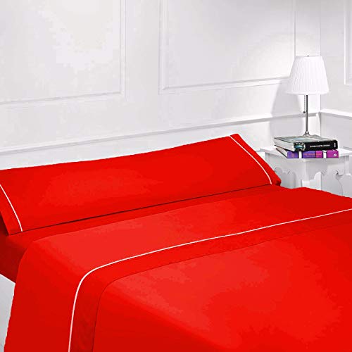 ENERGY COLORS TEXTIL - Excellent 135 - Juego SÁBANAS Completo 3 Piezas Verano Cama 135 x 190-200 cm (Rojo)