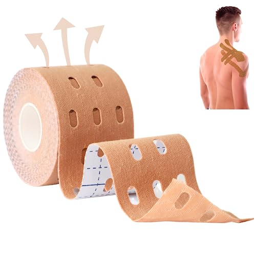 Cinta Kinesiológica Deportiva, Tape Venda Autoadhesiva Neuromuscular Lesiones Deportivas, Tape Fisioterapia Alivio Dolor Muscular, Lesiones y Contracturas, Muy Transpirable, Color Carne, 5cmx5mtr
