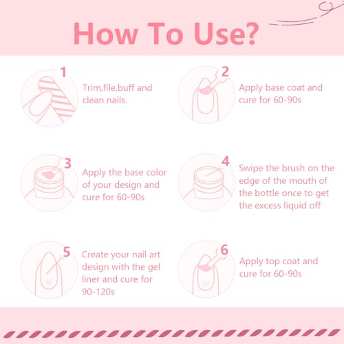 Image of JODSONE Nail Art Gel Liner Set 10 Colors Pink Collection Gel Nail polish Need U V Lamp Cured at Home Salon Design Gifts for Women & Girls