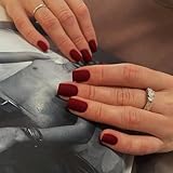 Dark Red Press on Nails Short Matte,KQueenest Acrylic Nails Press on with Solid Color Classic Fake Nails Set for Women Girls Daily Routine in 24PCS