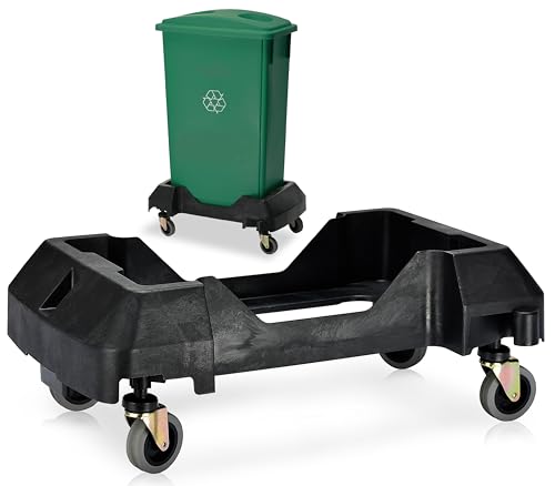 Alpine 16/23 Gallon Slim Trash Can Dolly - 4-Wheel Rectangular Plastic Rolling Garbage Can Cart, Holds Up to 200lbs (Black)