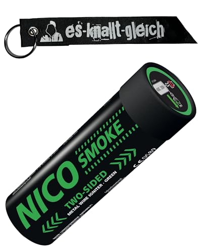 Rauchkörper Smoke Grenades 50 Sekunden beidseitig in Rot Blau Gelb Grün Orange Lila Grau Weiß von NICO Europe mit Anhänger (Grün) Rauchkörper Smoke Grenades 50 Sekunden beidseitig in Rot Blau Gelb Grün Orange Lila Grau Weiß von NICO Europe mit Anhänger (Grün)