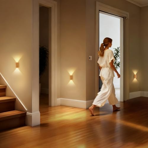 Apliques de pared LED recargables con sensor de movimiento madera clara 2 uds 5