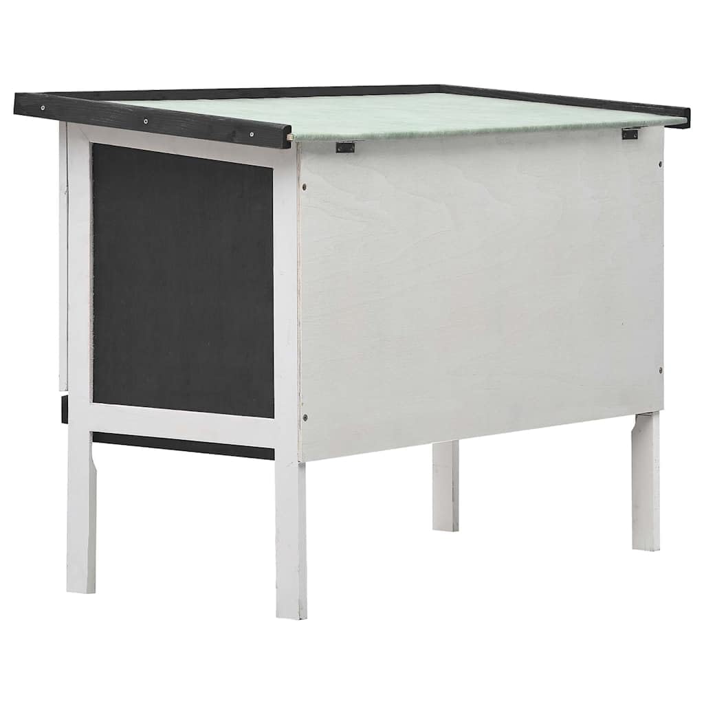 Domek dla królików, 1 poziom, szare drewno z papą dachową 90 x 45 x 65 cm, wybieg dla małych zwierząt do użytku wewnątrz i na zewnątrz, z kratką drucianą, szufladą do łatwego czyszczenia