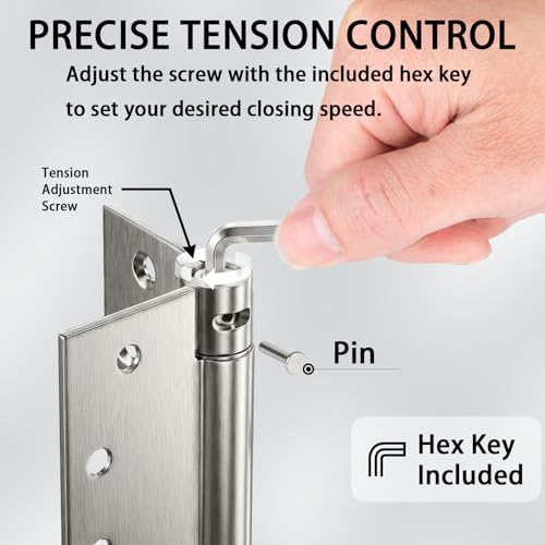 ANIRUDH Self Closing Door Hinges - 3 Pack Hydraulic Soft Close Silent Buffer, 4" x 4" Heavy Duty Adjustable Tension for Garage, Exterior & Interior Doors (4 Inch) by ANIRUDH - Image 4