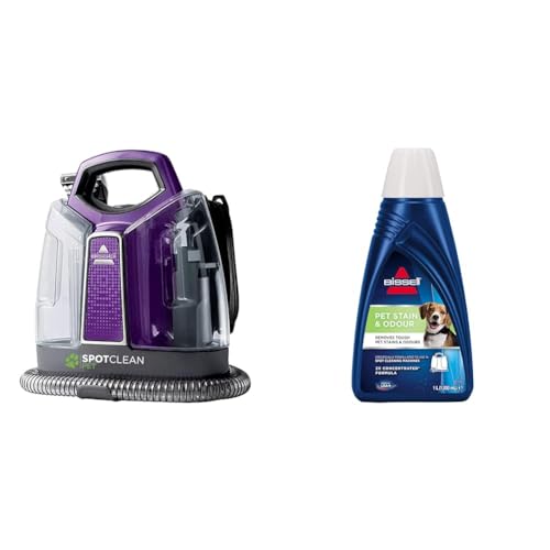 BISSELL SpotClean Pet | Portable Carpet Cleaner | Remove Spots, Spills & Stains with HeatWave Technology | Clean Carpets, Stairs, Upholstery, Car Seats | 36982 & Pet Stain & Odour Formula | 1085N | 1L