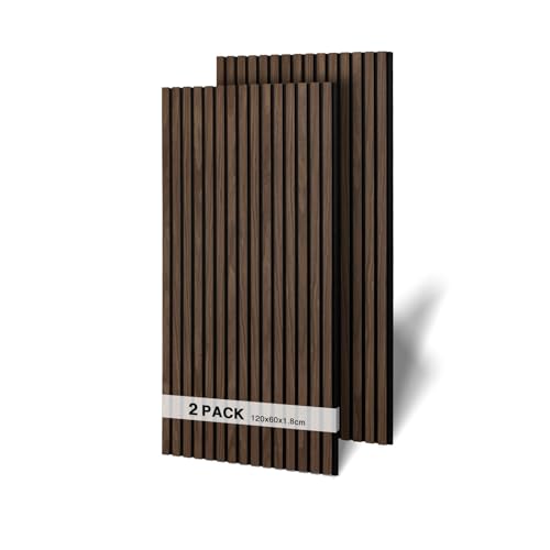 AKK-ART Akustikpaneele Holz 120x60cm-2er Set(1,44m²) 3D Wandpaneele mit Holzfurnier & Filz, Akustik Holzpaneele Wand Für Studio, Wohnzimmer & Büro|Dekorative Wandverkleidung Innen Dunkel Walnuss#11