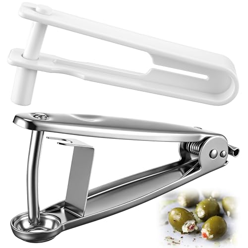 Dunkive Olive Stuffer with Pitter, Blue Cheese Olive Stuffer Tool Kit, Applied to Make Accompaniment to Martinis and Cocktail, Stainless Steel Pitter Set, Simple to Operate, Easy to Clean (1 Pack)