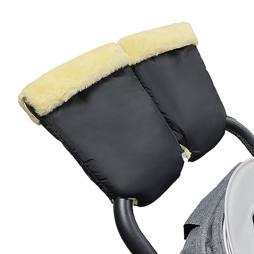 Manoplas Carro Bebe, Guantes de Silla de Paseo con Cálido Forro Polar y Algodón, Extraíble, Impermeable a Prueba de Viento Tamaño Universal para Silla de Paseo, Enganche de Rueda (Negro)