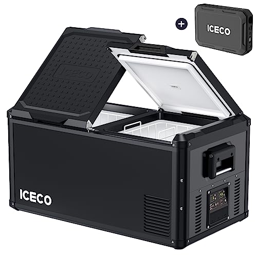 ICECO VL90 Pro 95 Quarts Dual Zone Portable Refrigerator with SECOP Compressor, Multi-directional Lid, APP, Dual USB & DC 12/24V, AC 110-240V | Compact Refrigerator | For Car, Home | With Battery