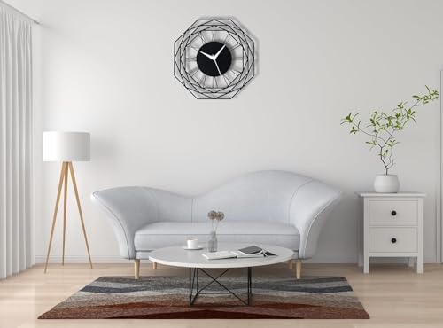 Image of Wall Clock Stylish Metal Analog Wall Clock for Living Room, Bedroom, Office, Kitchen, Home and Hall | Antique Fancy Big Size Modern Wall Watch (Black(DA-82), 50 CM)