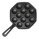 Sartén de hierro fundido, bandeja de hierro fundido Takoyaki, bandeja para hornear de 12 hoyos, placa de parrilla, bandeja de bola de pulpo, olla de huevo de codorniz