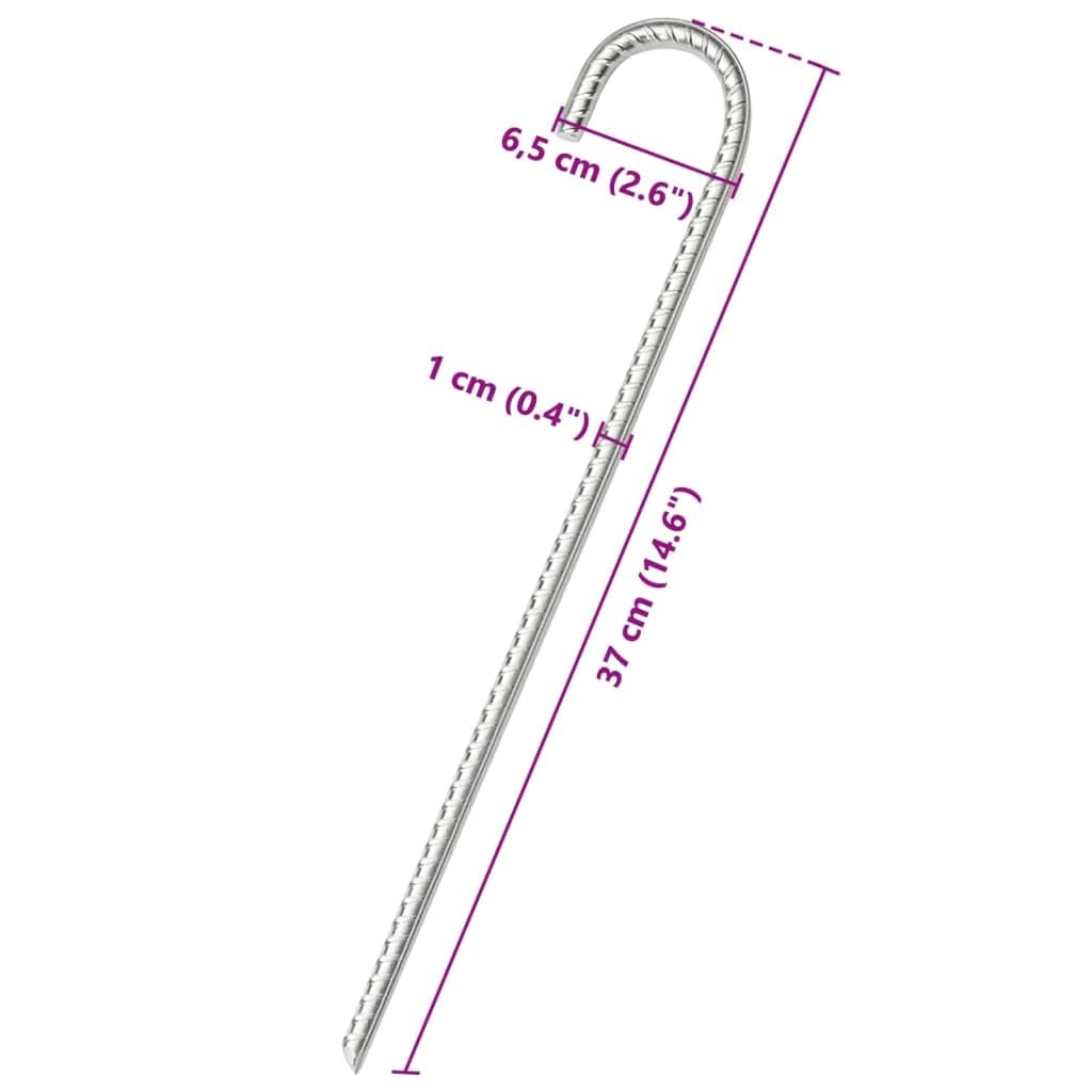 Zeltheringe 12 STK. 37 cm Ø10 mm verzinkter Stahl, zeltzubehör für Camping wandern Outdoor Trekking Festival biwak, erdnagel mit Haken für sicheren Aufbau