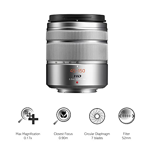 Panasonic H-FS45150E LUMIX G Vario Telezoom 45-150 mm F4.0-5.6 ASPH. Objektiv (90-300 mm KB, O.I.S. Bildstabiliator) silber