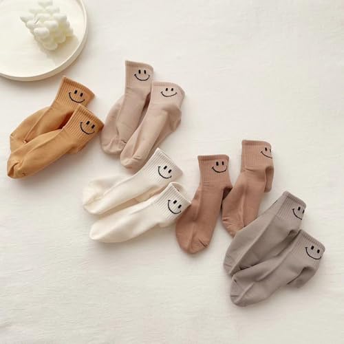 Baby Toddler Mesh Socks with Smiley Faces, Boys Girls White Breathable Summer Kids Ankle Socks,5 Pack4