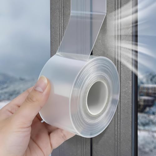 3cmx10m Clear Window Weather Sealing Tape for Winter Waterproof Draft Excluder Adhesive Window Sealant Tape for Doors & Windows Energy Saving Insulation Seal Strip to Block Cold Air Wind and Dust
