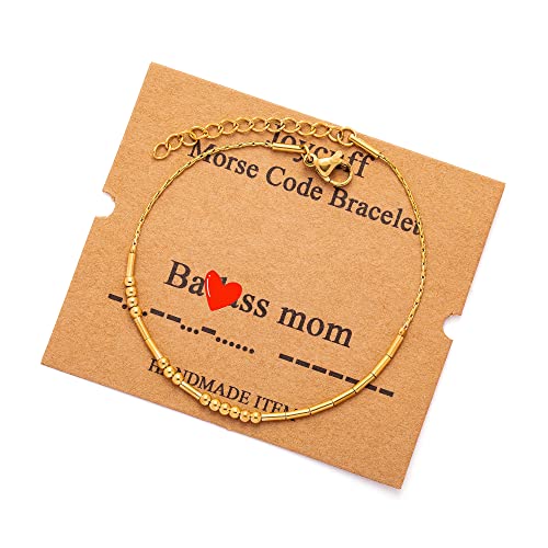Image of JoycuFF Inspirational Morse Code Bracelets for Women Silver Beads Jewelry Encouragement Mantra Gifts for Her