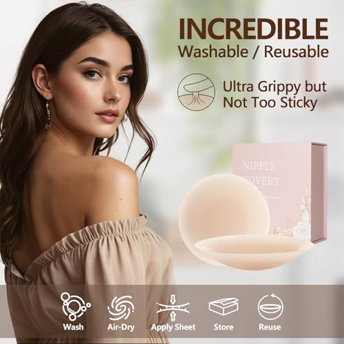 Not Sticky Pasties Nipple Covers, Grippy Seamless Covers, Reusable Silicone No-Show Inserts with Travel Box2