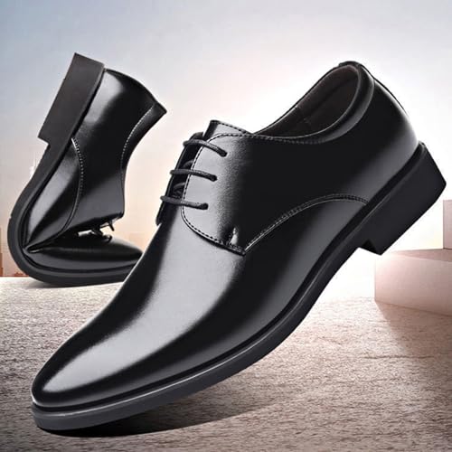 YZABEL Men's Leather Low Heel Business Dress Shoes Round Toe Slip Low Top Lug Sole Dress Shoes Business Meeting Office Work Shoes3