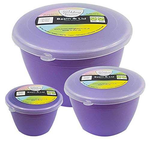 Just Pudding Basins 3 Smaller Sizes in One Set Steam Pudding Bowls, Basin and Lid 1x 1/4 Pint, 1x 1/2 Pint 1x 1 Pint (Lilac) Main Image